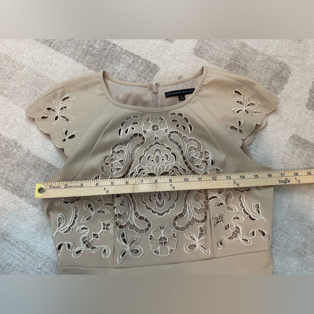 Antonio Melani Peplum Eyelet Lace Detail Nude Dress (Size 4) - Picture 9 of 9